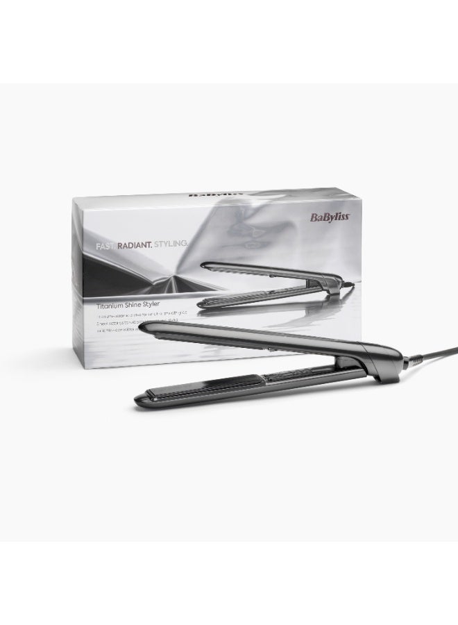 BaByliss Titanium Shine Hair Straightener 24mm Titanium Ceramic Plates with Ionic Technology, 5 Heat Settings 150–230°C, Fast Heating, Multi-Voltage Use, (ST620SDE) Gray 17.5x8.9x32.4cm - Image 5