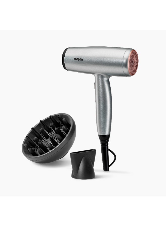 BaByliss Cosmos Lightweight Hair Dryer with Diffuser, 2000W Powerful Compact Ionic Hair Dryer, 3 Heat 2 Speed Settings, Cold Shot, Ceramic Technology, (D580DSDE) Gray 8x25.1x29cm - Image 1