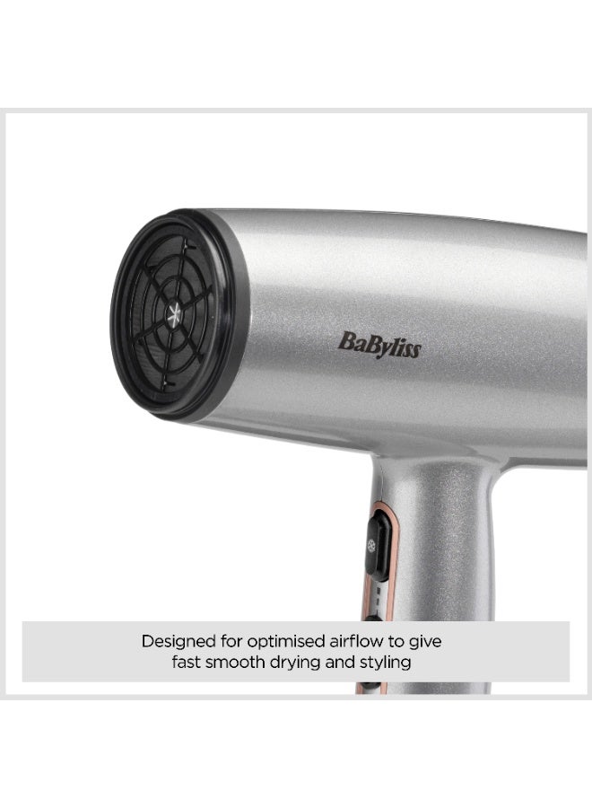 BaByliss Cosmos Lightweight Hair Dryer with Diffuser, 2000W Powerful Compact Ionic Hair Dryer, 3 Heat 2 Speed Settings, Cold Shot, Ceramic Technology, (D580DSDE) Gray 8x25.1x29cm - Image 4