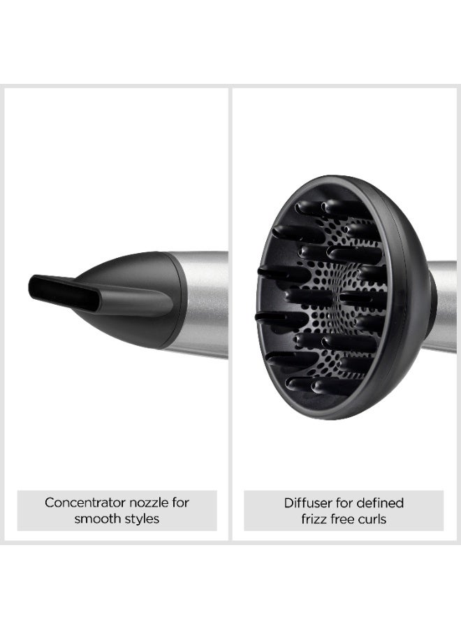 BaByliss Cosmos Lightweight Hair Dryer with Diffuser, 2000W Powerful Compact Ionic Hair Dryer, 3 Heat 2 Speed Settings, Cold Shot, Ceramic Technology, (D580DSDE) Gray 8x25.1x29cm - Image 3