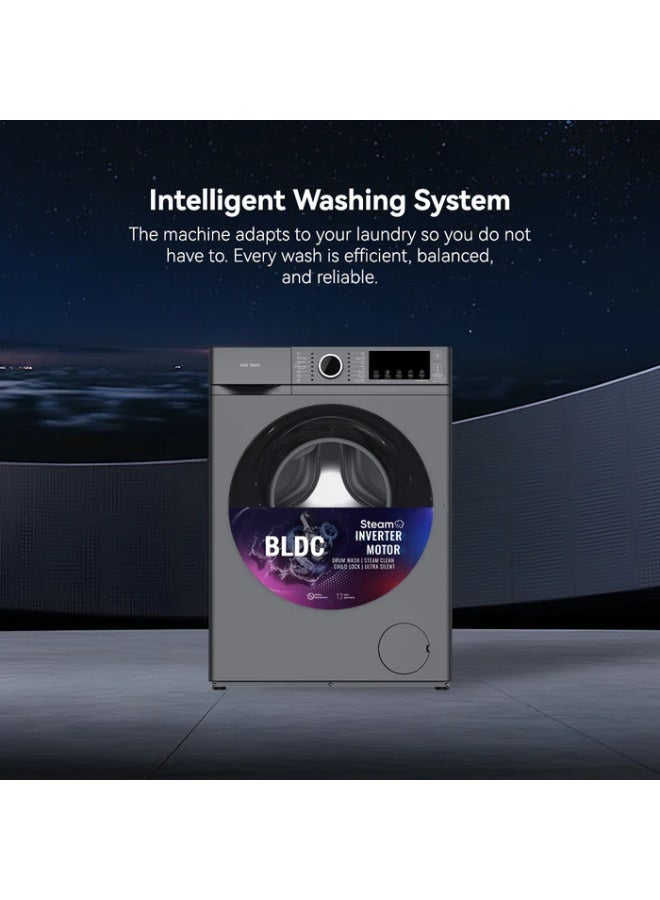 STAR TRACK 6KG Front Load Washing Machine | BLDC Inverter Motor, 1200 RPM Max Spin, 5-Star UAE Energy Rated, Slim Depth Washer with Steam & Sterilization Programs, Fully Automatic 6 kg SW-600ATT2-AZ Grey - Image 2