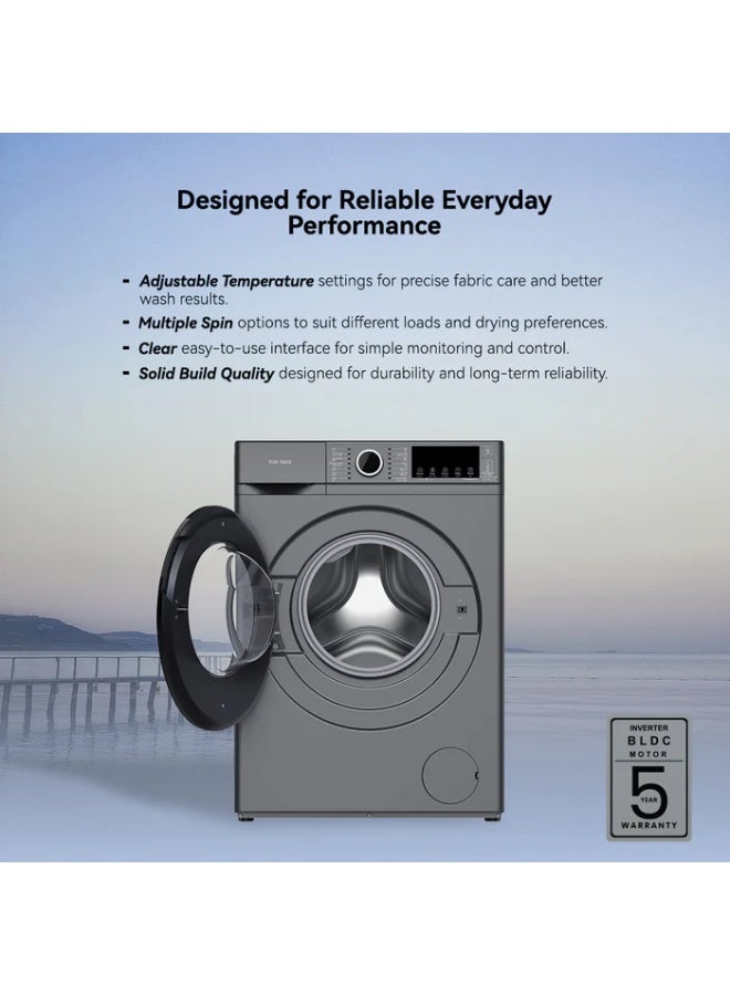 STAR TRACK 6KG Front Load Washing Machine | BLDC Inverter Motor, 1200 RPM Max Spin, 5-Star UAE Energy Rated, Slim Depth Washer with Steam & Sterilization Programs, Fully Automatic 6 kg SW-600ATT2-AZ Grey - Image 4