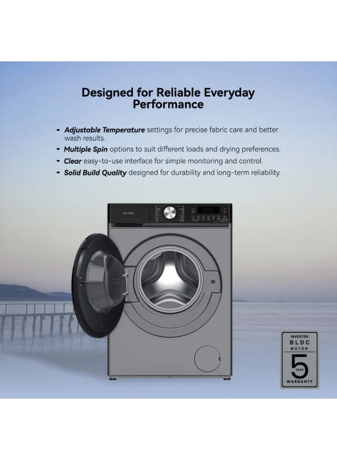 STAR TRACK 9KG Front Load Washing Machine | 14 Programs, BLDC Inverter Motor, 1400 RPM Max Spin Speed, 5-Star UAE Energy Rated, Fully Automatic Washer for Medium Families with Duvet & Sports Cycles 9 kg SW-900ATT2-AZ Grey - Image 4