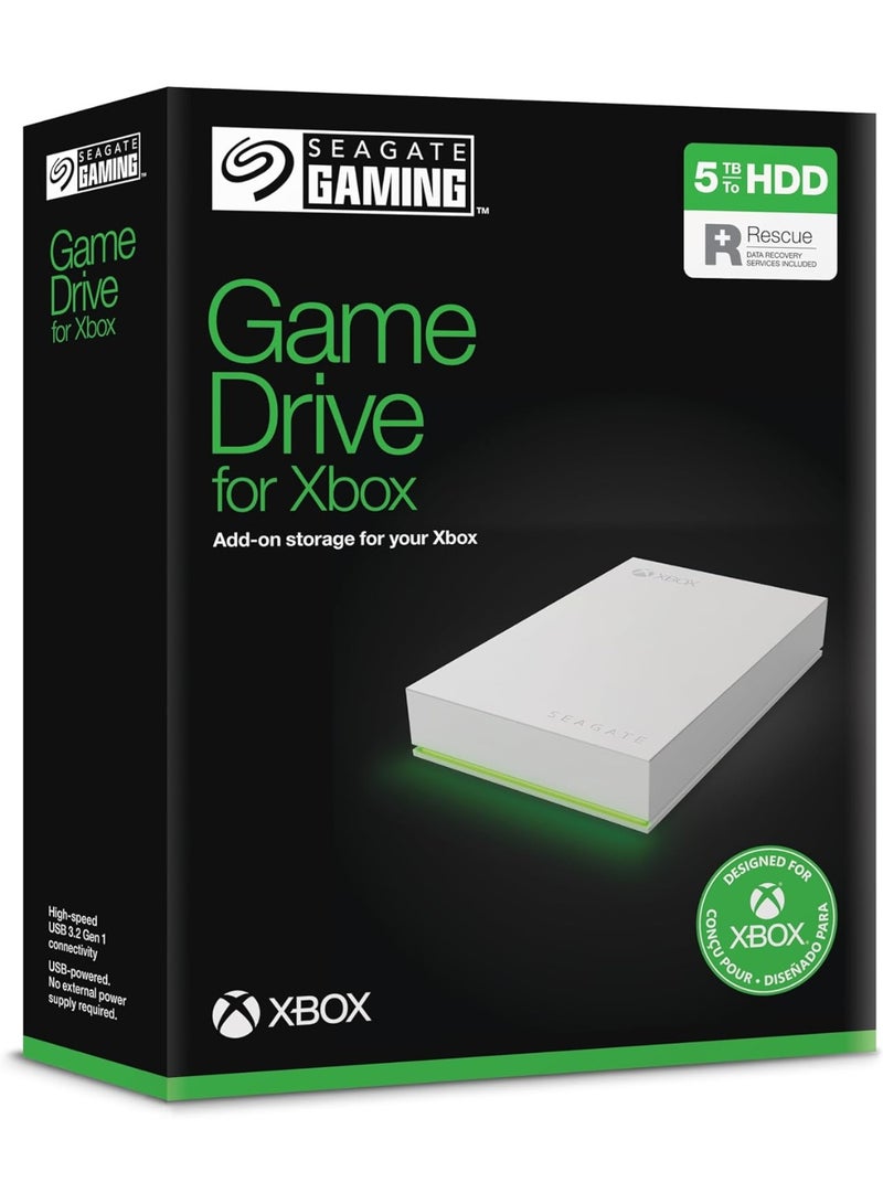 Seagate Game Drive for Xbox, 5TB, External Hard Drive Portable, USB 3.2 Gen 1, White with built-in green LED bar, Xbox Certified (STKX5000100) 5 TB - Image 1