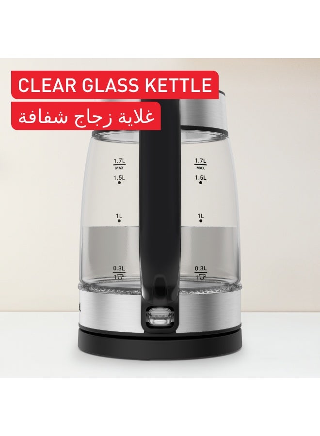 تيفال Glass Kettle | Electric Kettle | Measurement Marks | 1.7 L Capacity | Easy to Clean | Precision spout | Ambient light | One-handed lid opening | Black | KI605827 1.7 L 2200 W KI605827 Inox - Image 3