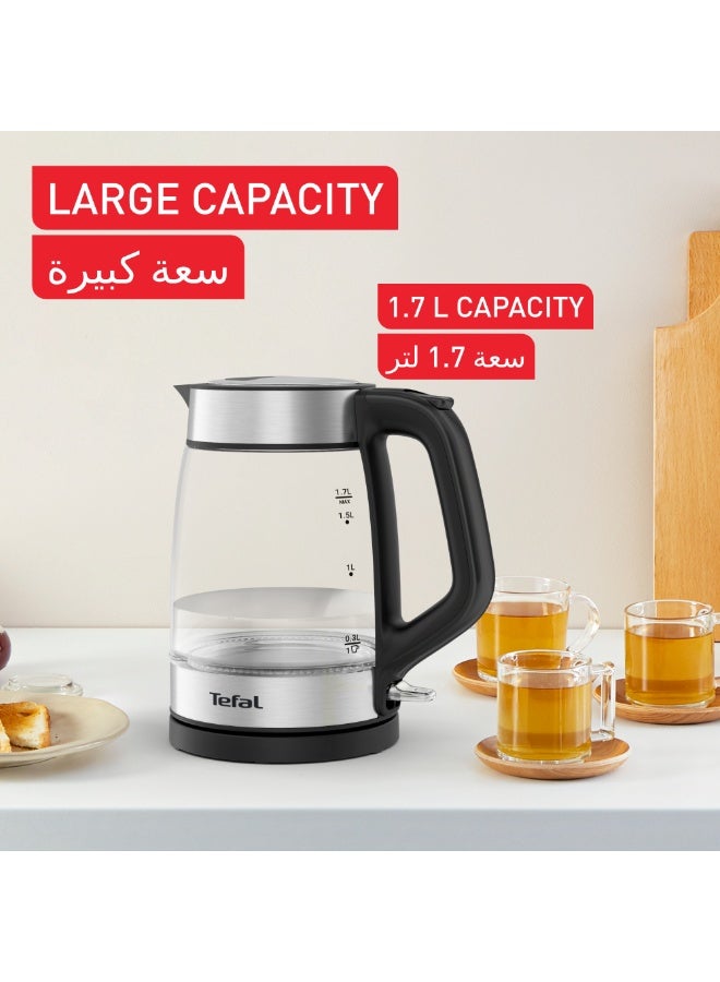 تيفال Glass Kettle | Electric Kettle | Measurement Marks | 1.7 L Capacity | Easy to Clean | Precision spout | Ambient light | One-handed lid opening | Black | KI605827 1.7 L 2200 W KI605827 Inox - Image 4