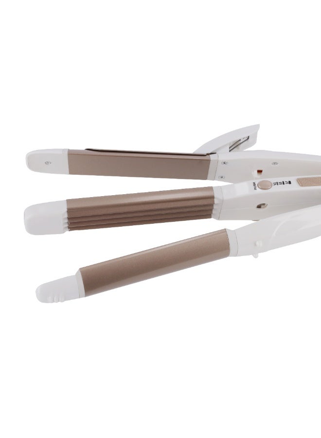 كريبتون مجفف شعر 3 في 1 KNH6396 | مكواة، مكواة تجعيد ووظيفة نيو ويف | سلك دوار 360°، خطاف للتعليق | تصفيف صالون ومنزل | أبيض وذهبي | ضمان لمدة سنتين - Image 4