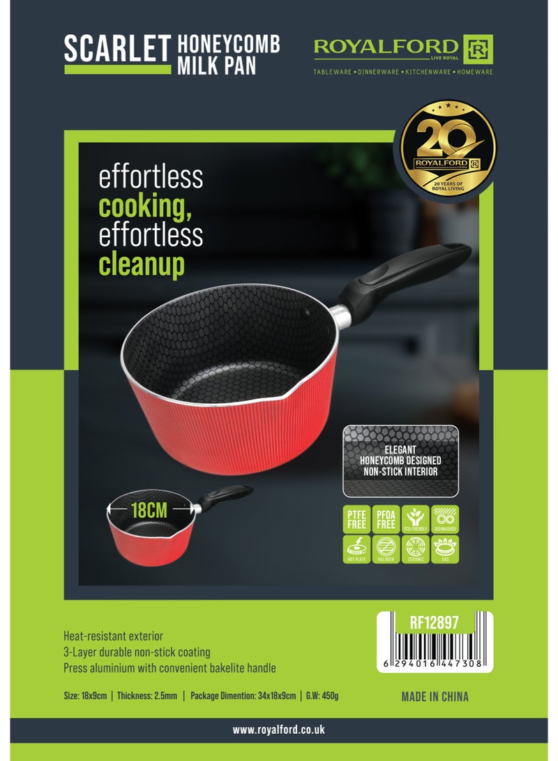 Royalford 18x9 cm Scarlet Honeycomb Milk Pan- RF12897/ Aluminum Body with Nonstick Coating, Stylish Design with Bakelite Handle - Image 2