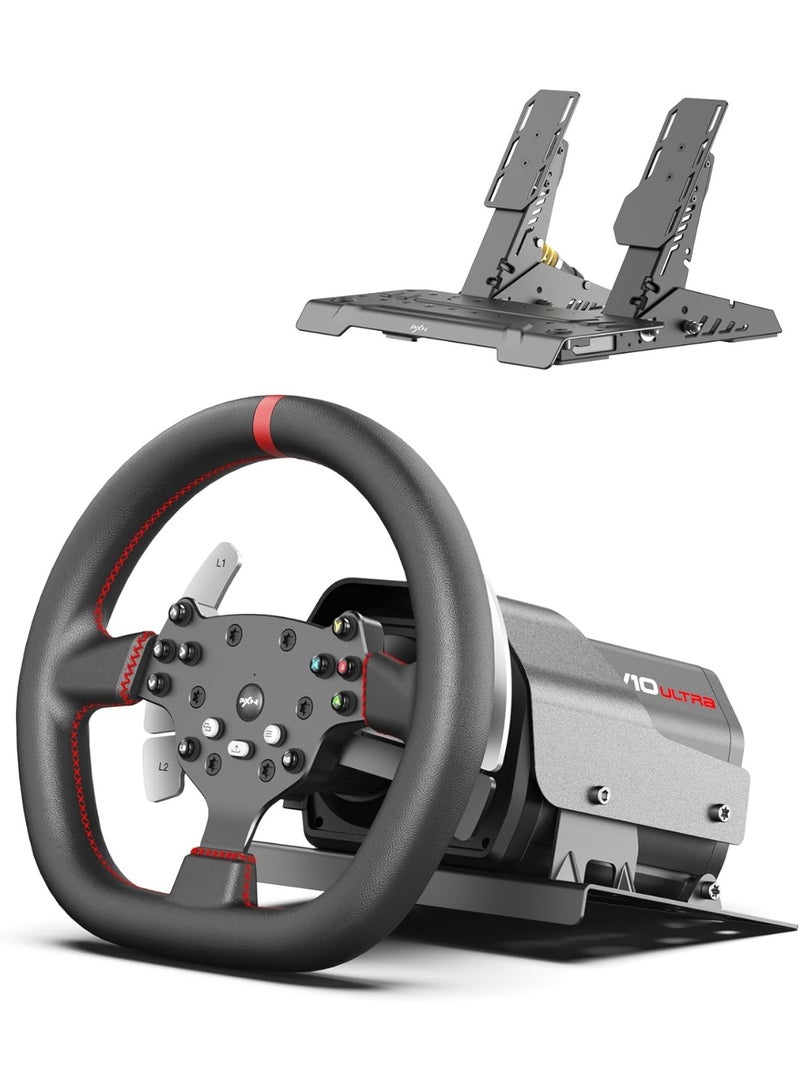 PXN V10 Ultra Direct Drive Gaming Steering Wheel – 3.2Nm Force Feedback Servo Motor, 4 Paddle Shifters & Hall Pedals, PC/PS4/Xbox Racing Wheel for Simulators & Driving Games - Image 1
