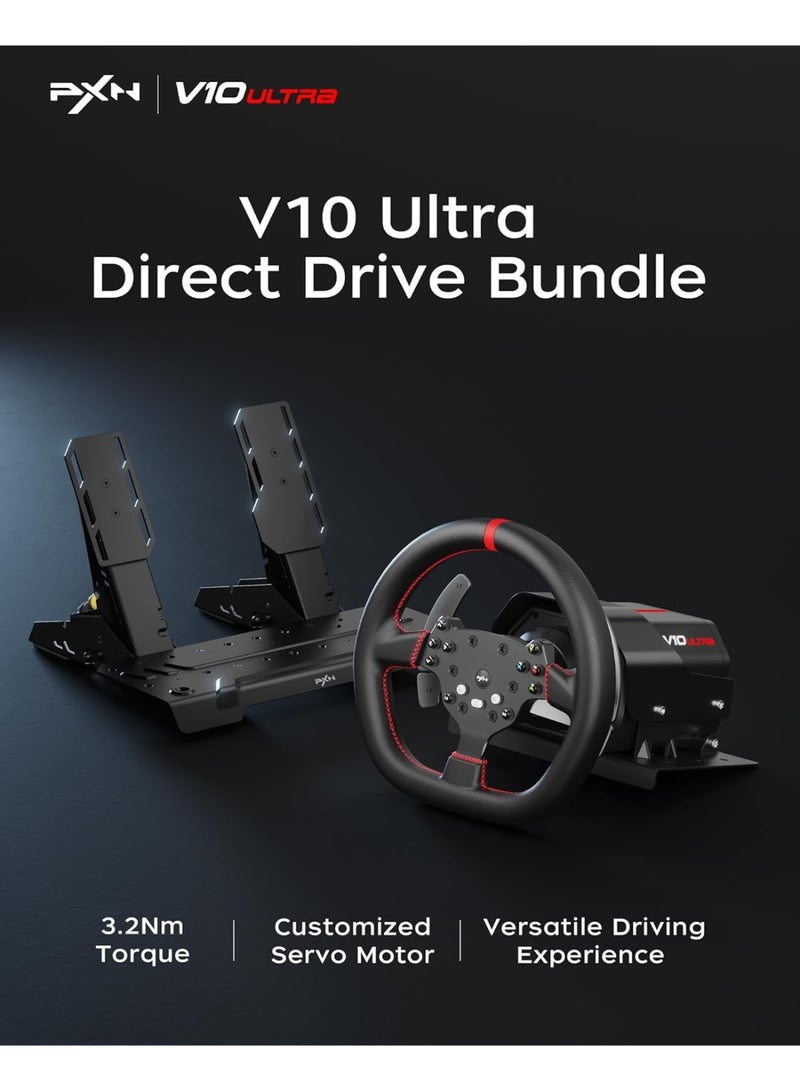 PXN V10 Ultra Direct Drive Gaming Steering Wheel – 3.2Nm Force Feedback Servo Motor, 4 Paddle Shifters & Hall Pedals, PC/PS4/Xbox Racing Wheel for Simulators & Driving Games - Image 4