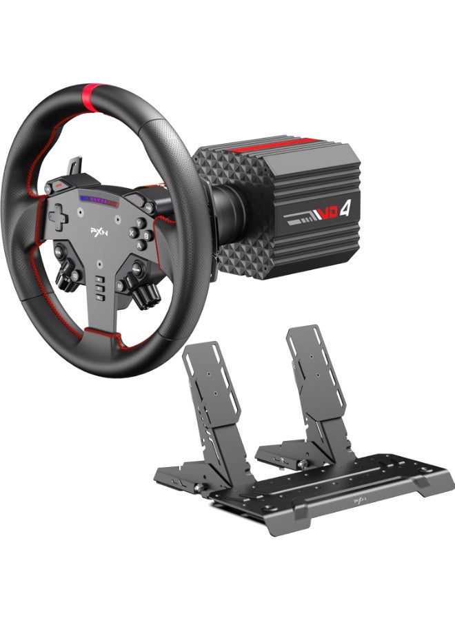 PXN VD4 Bundle Direct Drive Sim Racing Wheel – 4Nm Force Feedback Servo Motor Base, 11-Inch W-AS Racing Steering Wheel & HM Pedals, PC Windows 7–11 Driving Simulator Setup - Image 1