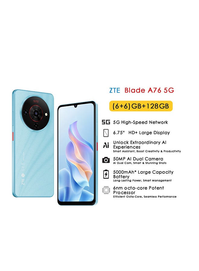 زد تي اي هاتف Blade A76 ثنائي الشريحة باللون الأزرق الجليدي 4GB RAM 128GB 5G مع شاحن - النسخة الدولية - Image 1