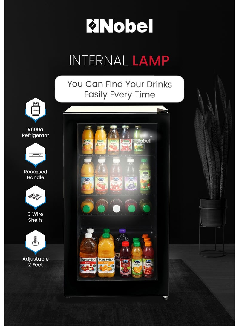 نوبل ثلاجة زجاجات بسعة 88 لتر، باب واحد، تحكم ميكانيكي، مقبض مدمج، درجة حرارة قابلة للتعديل، كفاءة في استهلاك الطاقة، غاز تبريد R600a - (ضمان سنة واحدة) - Image 5