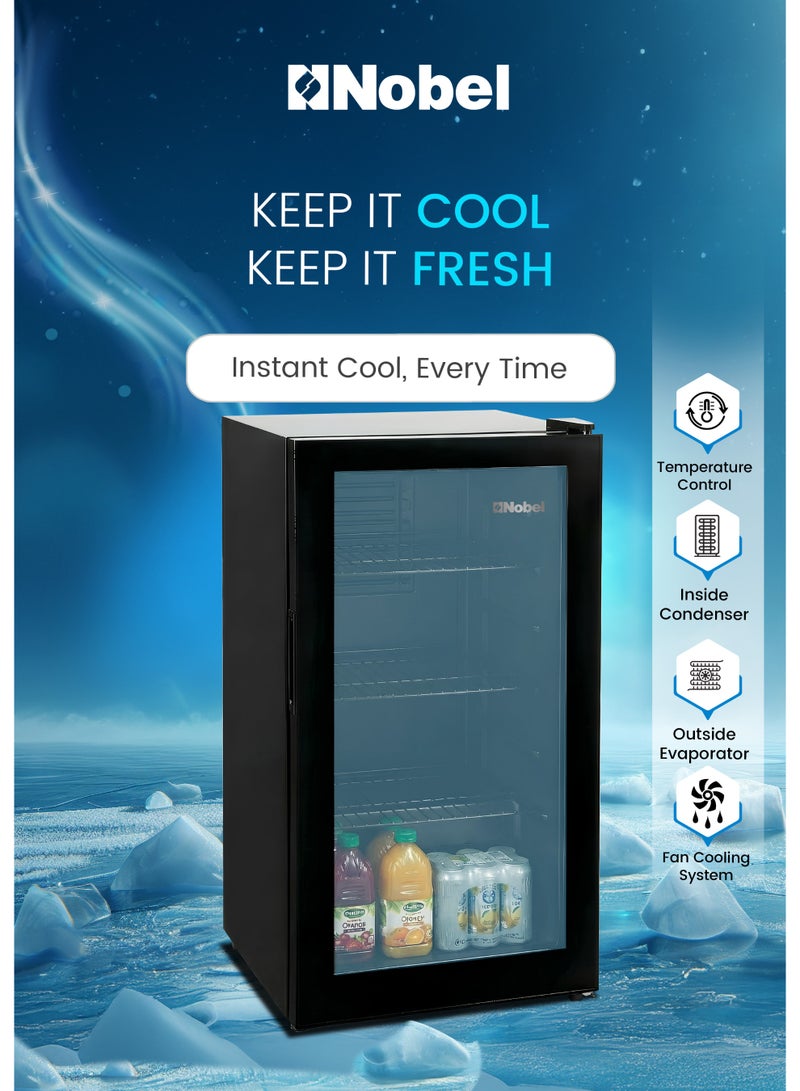 نوبل ثلاجة زجاجات بسعة 88 لتر، باب واحد، تحكم ميكانيكي، مقبض مدمج، درجة حرارة قابلة للتعديل، كفاءة في استهلاك الطاقة، غاز تبريد R600a - (ضمان سنة واحدة) - Image 4