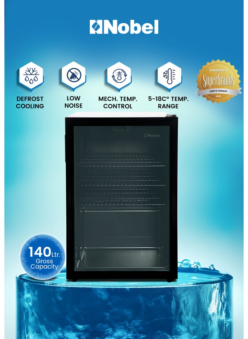 Nobel 133L Net Capacity Bottle Chiller Single Door, Mechanical Control, Inside Lamp, Adjustable Temperature, Energy Efficient, R600a Refrigerant - (1 Year Warranty) 140 L 220 W NBC140RI Black - Image 1