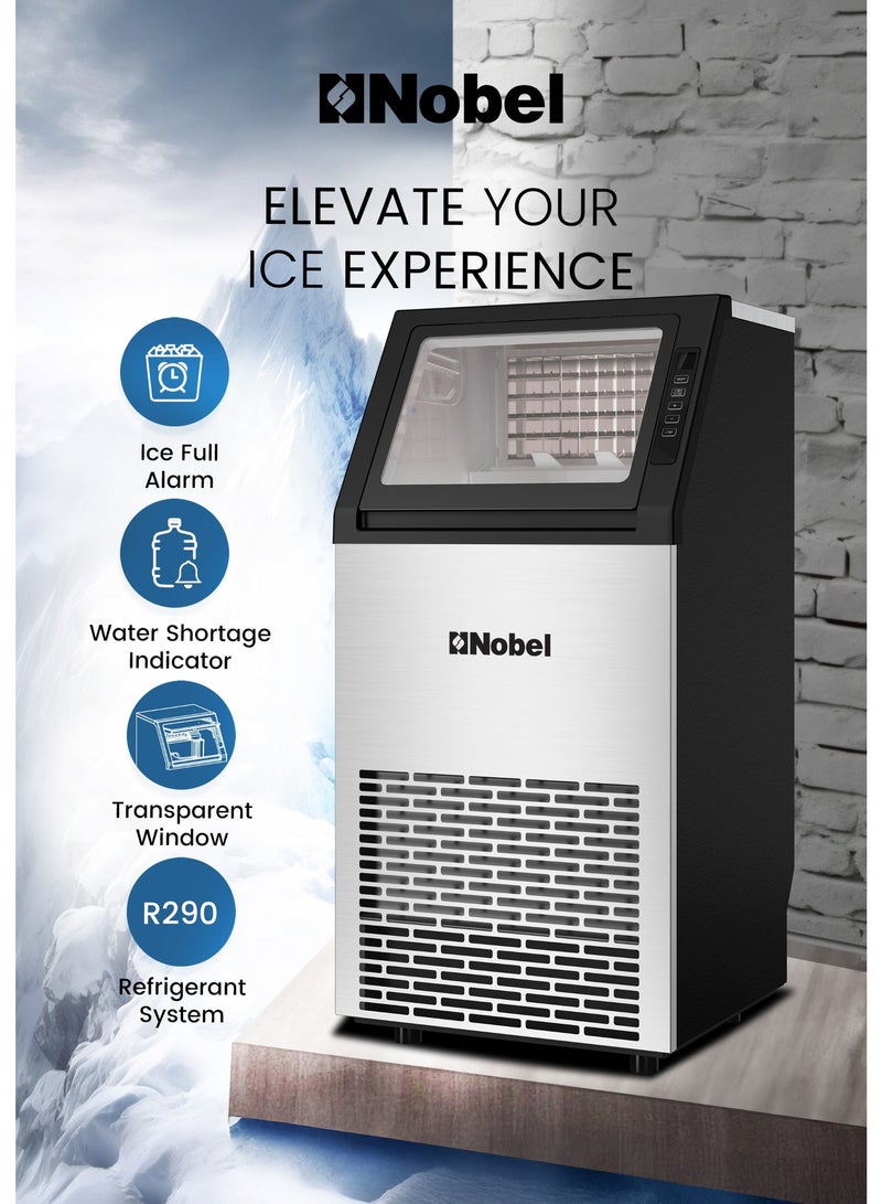 Nobel Commercial Ice Maker Machine 45Kg/24Hr 10Kg Ice Storage, Fast Cube Ice in 12–20 Minutes, LED Display, Auto Water Refill – (1 Year Warranty) 1.6 L 270 W NIM60C Silver - Image 5