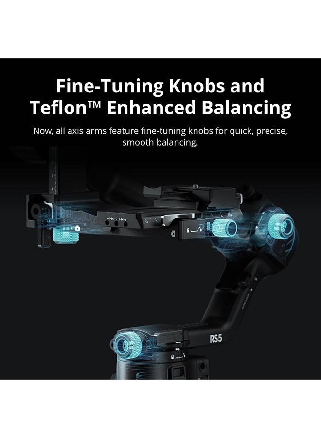 دي جي آي RS 5 Combo, Gimbal Stabilizer for Camera Canon/Sony/Panasonic/Nikon/Fujifilm, Intelligent Tracking, Electronic Briefcase Handle, Fine-Tuning Knobs, New Z-Axis Indicator - Grey - Image 5