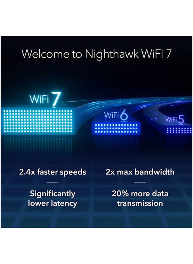 نت جير Nighthawk RS600 Wi-Fi 7 Tri-Band Router – 18Gbps Ultra-Fast Speed, 8 High-Performance Antennas, Quad-Core 2GHz Processor, 10Gbps WAN & LAN, 3x 1Gbps LAN, USB 3.0, Coverage Up to 3,300 sq.ft, Supports 150+ Devices, WPA3 Security, NETGEAR Armor & Nighthawk App black - Image 3