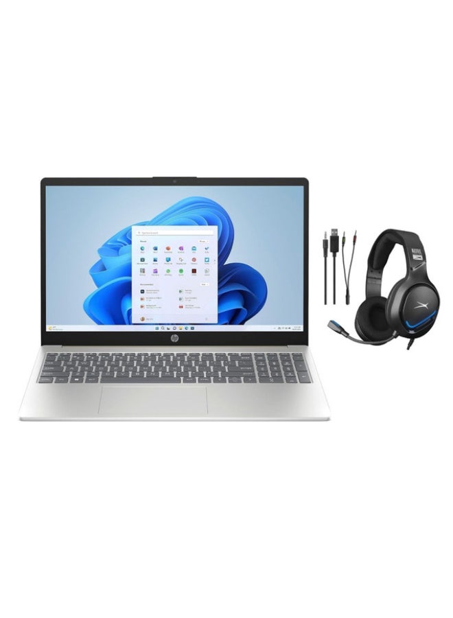 HP 15-FD0215DX Laptop, 15.6" FHD IPS Touch Display, Intel Core i5-1334U, 16GB RAM, 512GB SSD, Intel Graphics , Win 11 Home, Altec Wired Gaming Headset English silver - Image 1