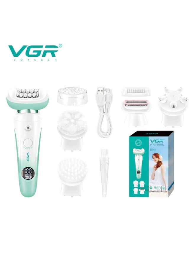 VGR 5 in 1 Professional Ladies Shaver Set V-750 , Waterproof Electric Hair Removal Kit for Women with Interchangeable Heads, USB Charging, Gentle & Painless Hair Removal, Easy to Clean , Suitable for All Skin Types GREEN - Image 1