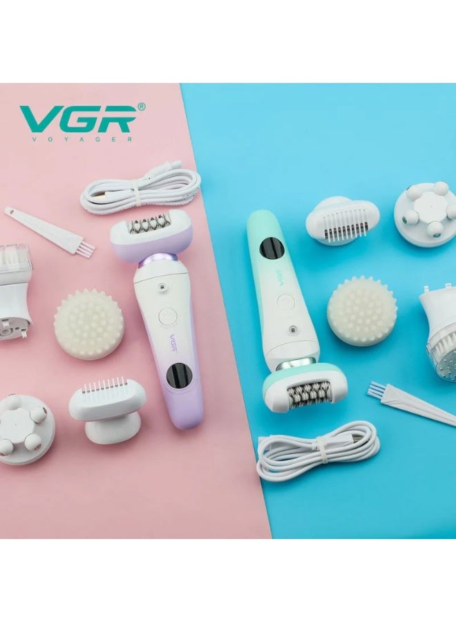 VGR 5 in 1 Professional Ladies Shaver Set V-750 , Waterproof Electric Hair Removal Kit for Women with Interchangeable Heads, USB Charging, Gentle & Painless Hair Removal, Easy to Clean , Suitable for All Skin Types GREEN - Image 3