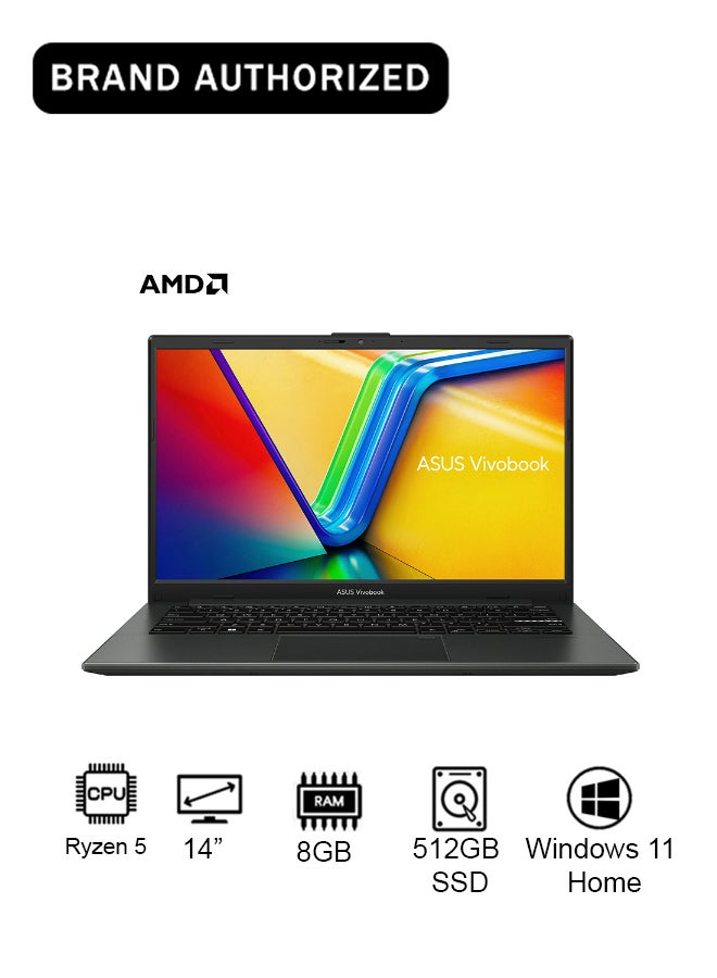 أسوس (Upgraded Version) Vivobook GO 14 E140FA-NK185W, Slim Laptop, R5 7520U 8GB 512GB PCIE G3 SSD, AMD Radeon, WIN11 HOME, 14-inch, HD Webcam, Fingerprint, Backlit English Mixed Black - Image 1