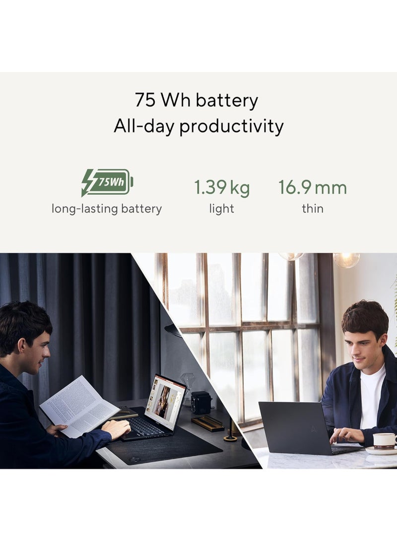 أسوس (Upgraded Version) Zenbook 14 OLED UM3402YA Laptop With 14 Inch Display, Ryzen 5-7430U Processor/8GB RAM/512GB SSD/AMD Radeon 530 Graphics/Windows 11 Home English Jade Black - Image 3