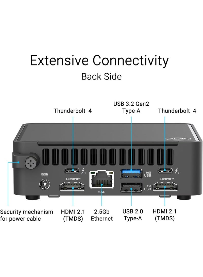 ASUS NUC15CRK NUC 15 Pro Slim Mini PC – Intel Core i5-210H AI-Enabled, Wi-Fi 7, Dual Thunderbolt 4, 4K Quad-Display Support | Barebone (No SSD, RAM, or OS) | 90AR00R2-M000B0 Black - Image 2