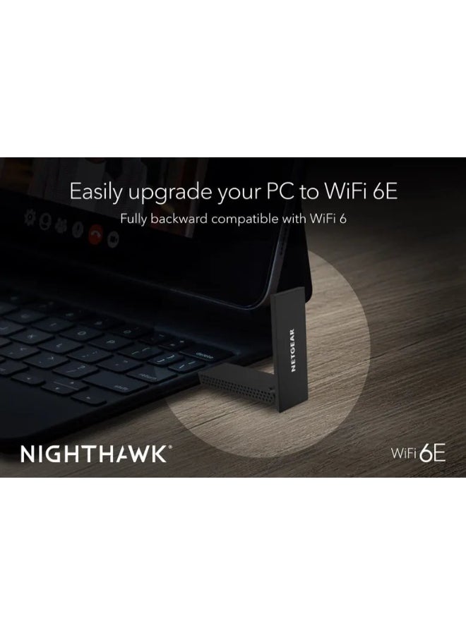 نت جير Nighthawk A8000 AXE3000 Wi-Fi 6E USB 3.0 Adapter – Tri-Band 2.4/5/6 GHz, Up to 3 Gbps, MU-MIMO, OFDMA, Beamforming+, WPA3 Security, Windows 10/11 Compatible, High-Gain Antennas with USB Cradle Black - Image 2