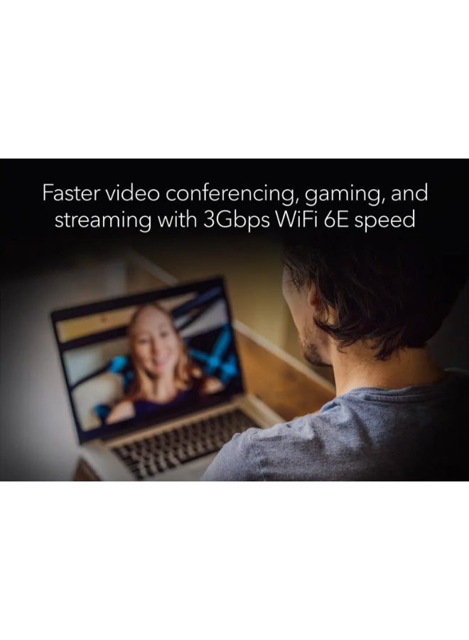 نت جير Nighthawk A8000 AXE3000 Wi-Fi 6E USB 3.0 Adapter – Tri-Band 2.4/5/6 GHz, Up to 3 Gbps, MU-MIMO, OFDMA, Beamforming+, WPA3 Security, Windows 10/11 Compatible, High-Gain Antennas with USB Cradle Black - Image 4