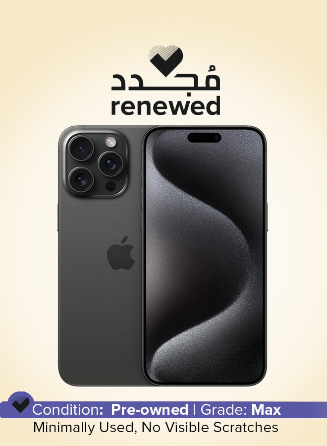ابل  Renewed - iPhone 15 Pro Max 256GB Black Titanium 5G With FaceTime - USA Version (e-SIM only) - Image 1