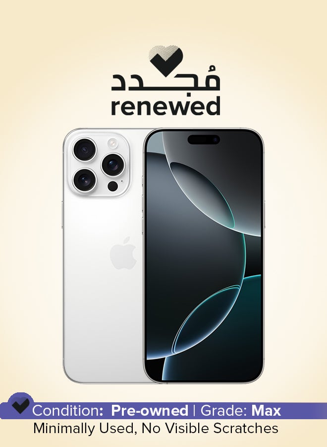 ابل  مجدد - آيفون 16 برو ماكس 256 جيجابايت أبيض تيتانيوم 5G (شريحة إلكترونية فقط) مع فيس تايم - النسخة الأمريكية - Image 1
