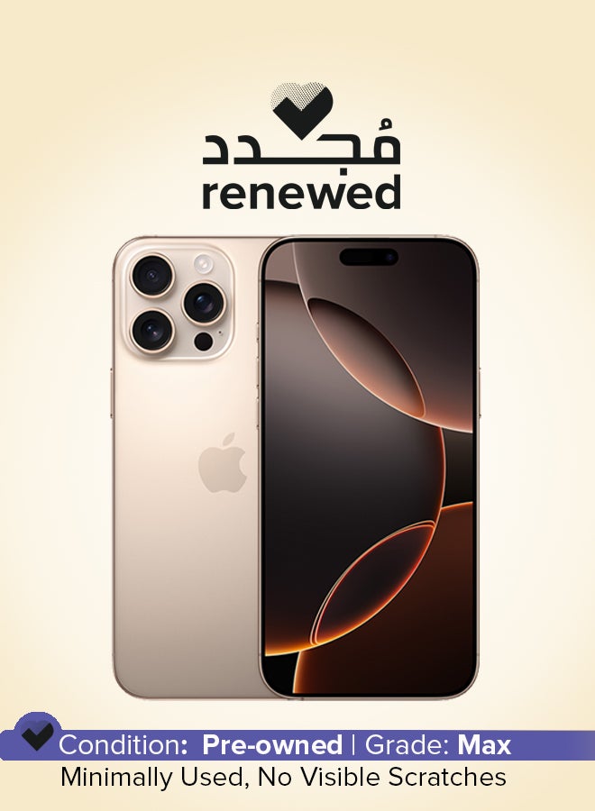 ابل  مجدد - آيفون 16 برو ماكس 256 جيجابايت تيتانيوم صحراوي 5G (إي سيم فقط) مع فيس تايم - النسخة الأمريكية - Image 1