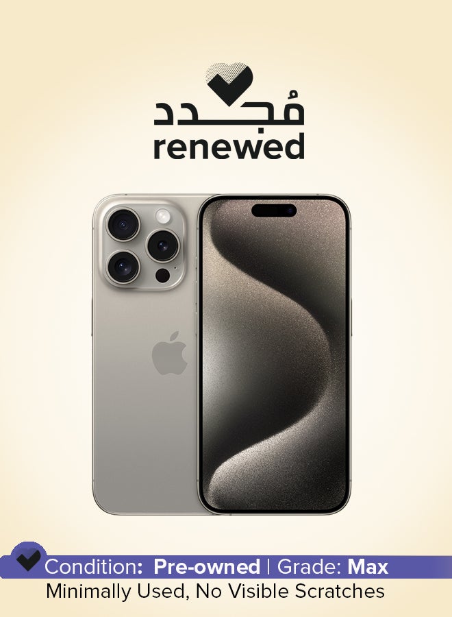 ابل  Renewed - iPhone 15 Pro 256GB Natural Titanium 5G With FaceTime - USA Version (e-SIM only) - Image 1