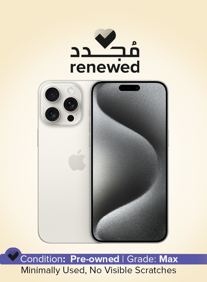 ابل  مجدد - آيفون 15 برو ماكس 256 جيجابايت أبيض تيتانيوم 5G مع فيس تايم - النسخة الأمريكية (e-SIM فقط) - Image 1