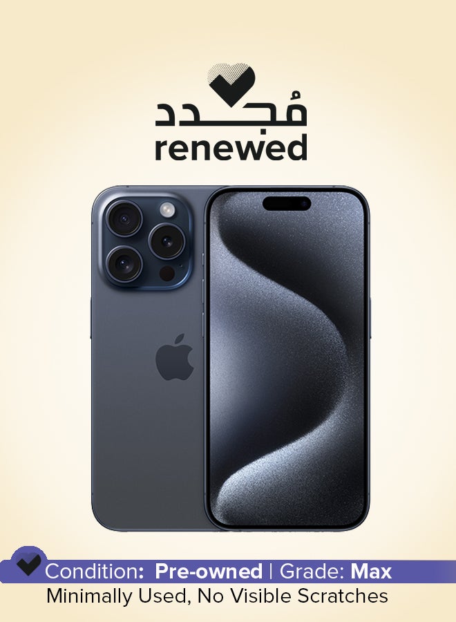 ابل  Renewed - iPhone 15 Pro 256GB Blue Titanium 5G With FaceTime - USA Version (e-SIM only) - Image 1