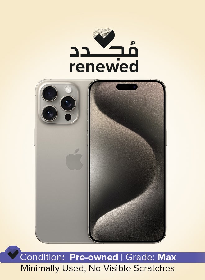 ابل  Renewed - iPhone 15 Pro Max 256GB Natural Titanium 5G With FaceTime - USA Version (e-SIM only) - Image 1