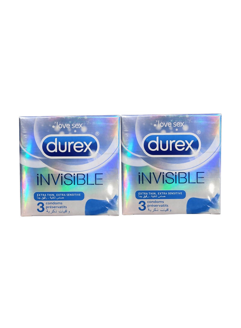 Durex Pack Of 2 durex Invisible Extra Thin Lubricated Condoms For Men 3 Pieces - Image 2