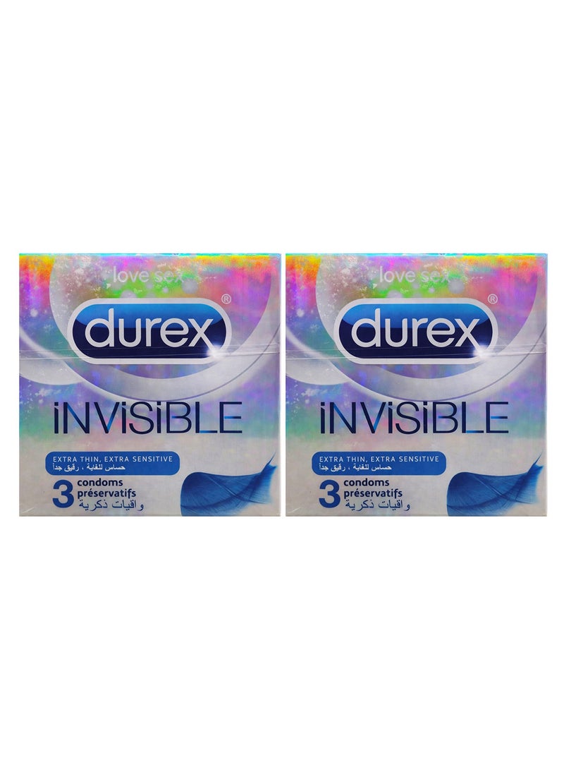 Durex Pack Of 2 durex Invisible Extra Thin Lubricated Condoms For Men 3 Pieces - Image 1