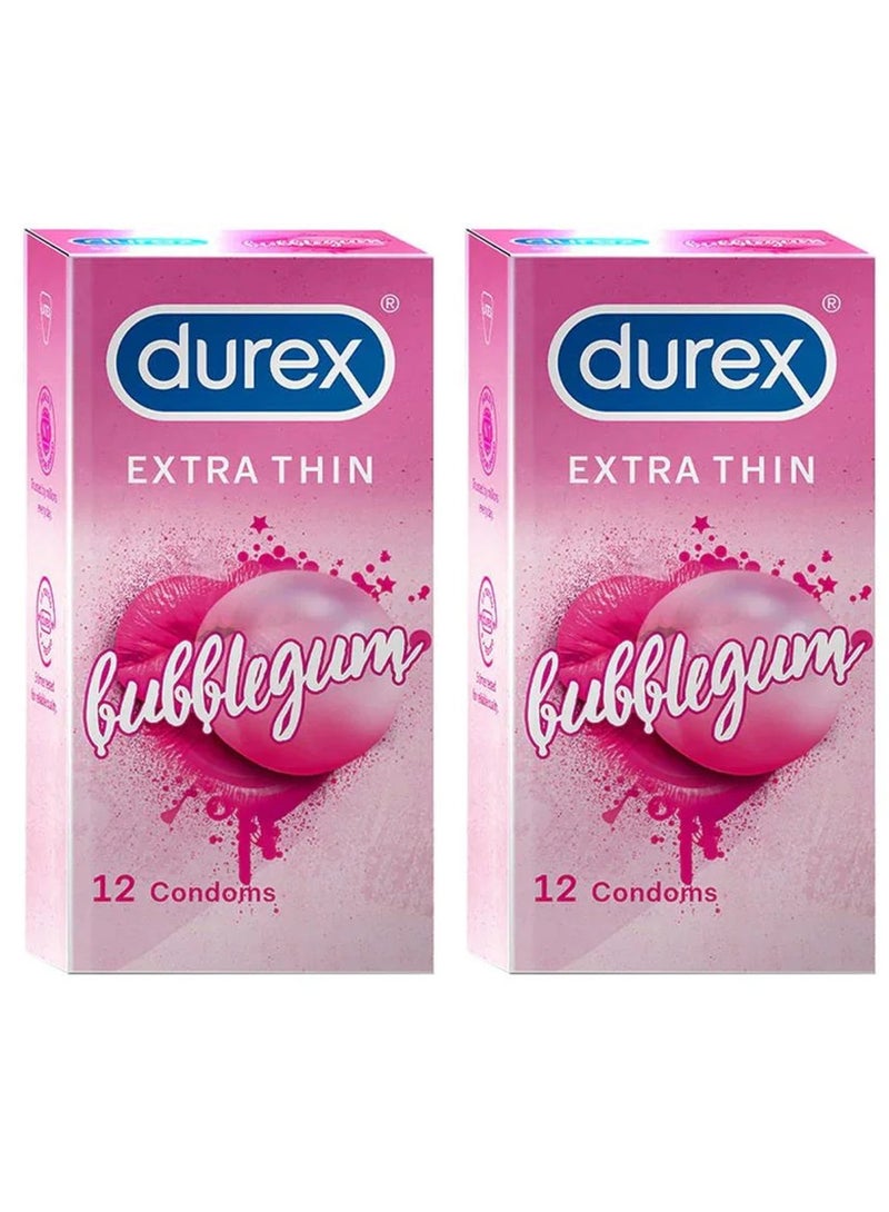 Durex Pack Of 2 Durex 12-Piece Extra Thin Bubblegum flavored Condoms - Image 1