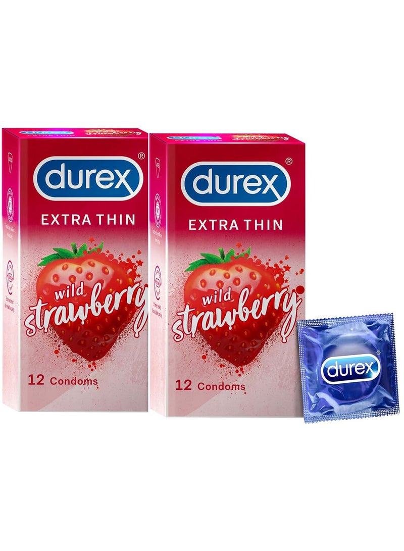 Durex Pack Of 2 Durex 12-Piece Extra Thin Strawberry Flavored Condoms - Image 1