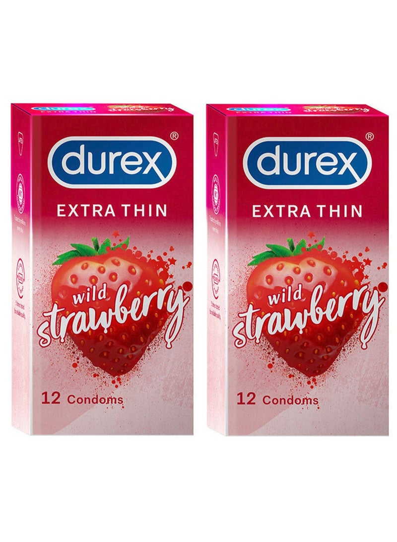 Durex Pack Of 2 Durex 12-Piece Extra Thin Strawberry Flavored Condoms - Image 2