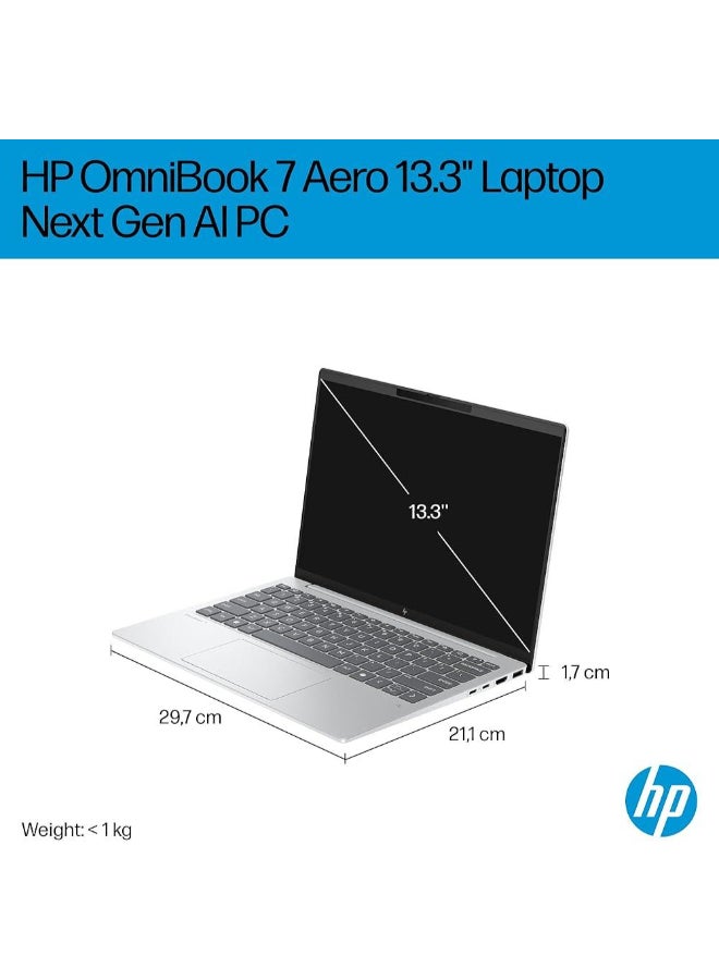 HP OmniBook 7 Aero (2025) Laptop – AMD Ryzen AI 5-340 / 13.3inch 2K / 512GB SSD / 16GB RAM / Shared AMD Radeon 840M Graphics / Windows 11 Home / Glacier Silver Glacier Silver - Image 3