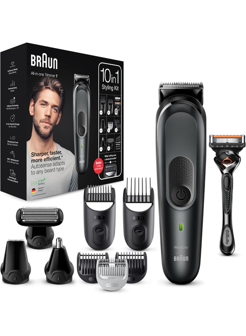 BRAUN All-in-one Trimmer 7 MGK7331, 10-in-1 Beard Trimmer For Men, Hair Clipper, For Face, Hair, Body - Black - Image 1