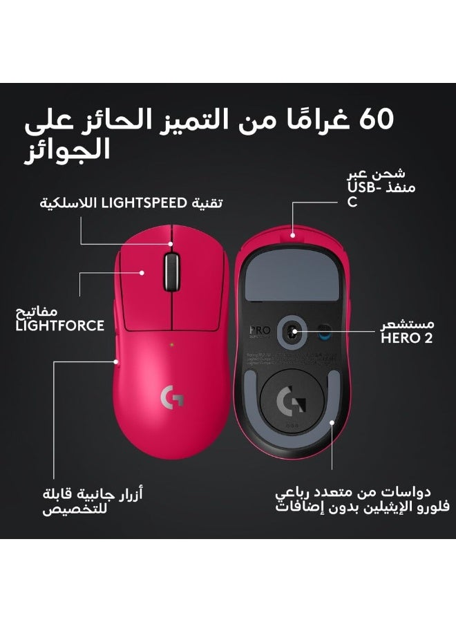 لوجيتيك Logitech G PRO X SUPERLIGHT 2 LIGHTSPEED Wireless Gaming Mouse, Lightweight, LIGHTFORCE Hybrid Switches, HERO 2 Sensor, 32,000 DPI, 5 Programmable Buttons, USB-C Charging, PC & Mac - Magenta - Image 5