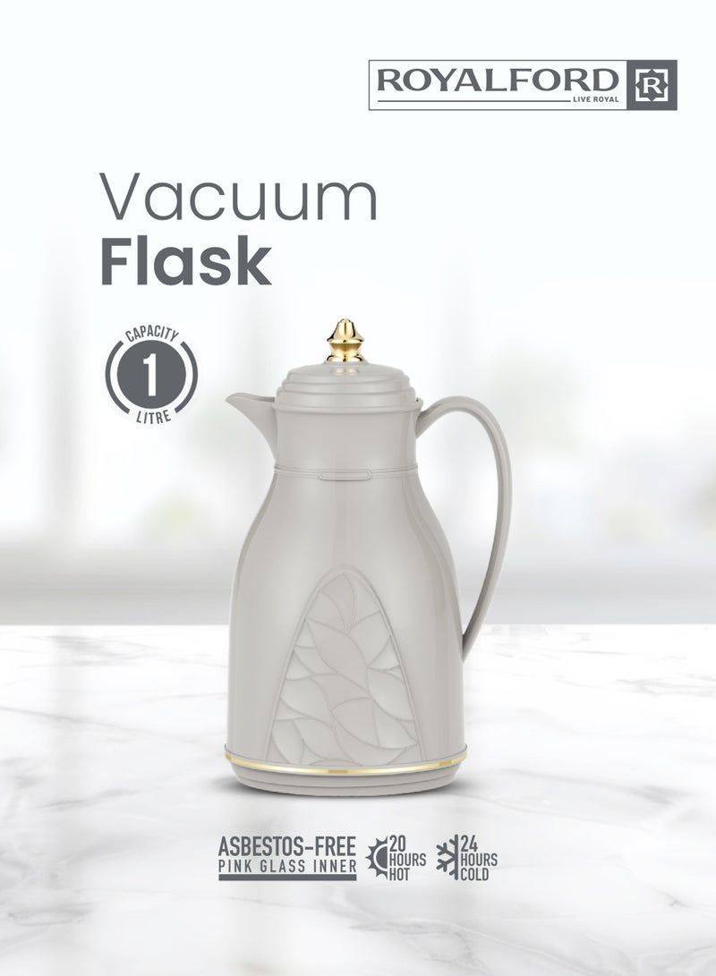 1.0L Vacuum Flask – Asbestos-Free Pink Glass Inner, Durable PP Outer Body, Leak-Proof Hot & Cold Thermal Jug for Indoor & Outdoor Use Grey and Gold 1L