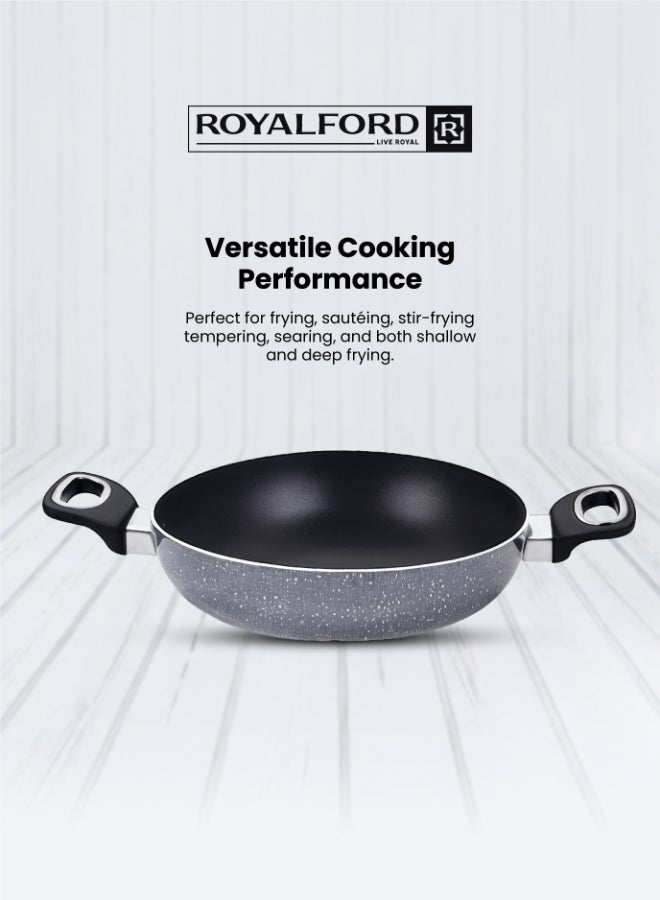 رويال فورد 10-Piece Granite Aluminum Nonstick Cookware Set | 5-Layer Durable Construction | Dot Induction Base | Tempered Glass Lids | Induction Compatible Granite Grey 22+10, 26+11, 30+13 - CASSEROLE + LID 2PCcm - Image 4