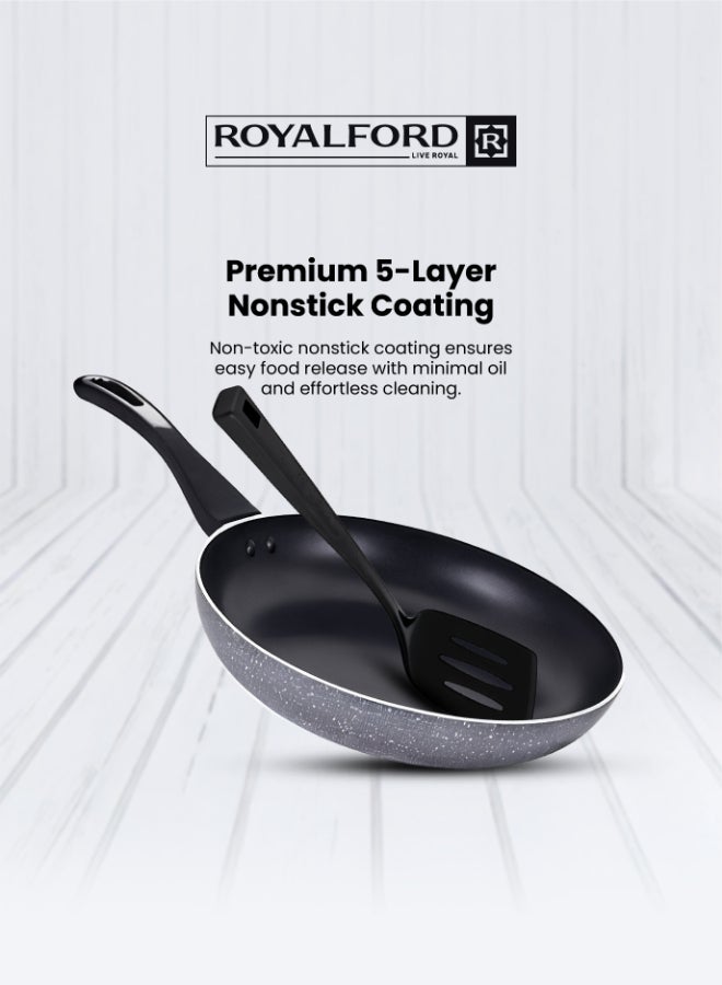 رويال فورد 10-Piece Granite Aluminum Nonstick Cookware Set | 5-Layer Durable Construction | Dot Induction Base | Tempered Glass Lids | Induction Compatible Granite Grey 22+10, 26+11, 30+13 - CASSEROLE + LID 2PCcm - Image 5