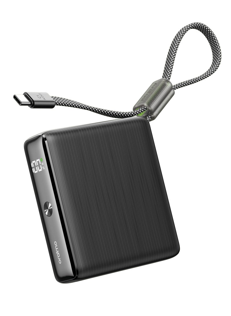 أورايمو Mini Power Bank 10000mAh, 22.5W Portable Charger with Built-In USB-C Cable, Simultaneous Charging for Smartphones, Tablets, Earphones & More, Pocket Power Bank For iPhone 17 series Samsung OPB-7103C - Black - Image 1