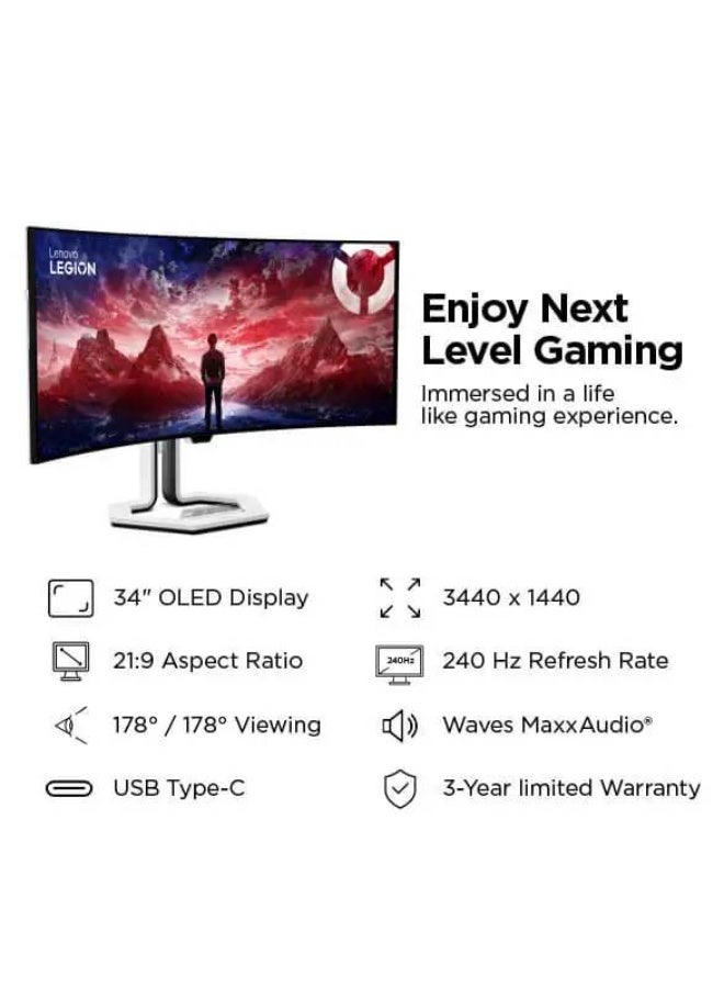 لينوفو [67C9UAC1SD] شاشة الألعاب المنحنية Lenovo Legion PRO 34WD-10 OLED مقاس 34 بوصة WQHD 3440x1440، DisplayHDR True Black 400، لوحة OLED، معدل تحديث 240Hz، زمن استجابة 0.03ms، AMD FreeSync Premium Pro، مفتاح KVM، دعم وحدة التحكم في الألعاب، مكبرات الصوت - Image 5